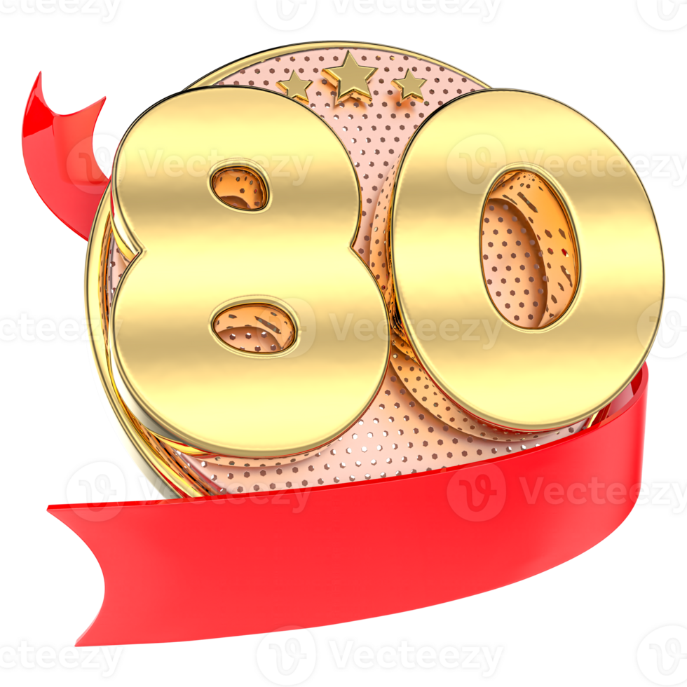 Number 80 Anniversary Gold 3D png