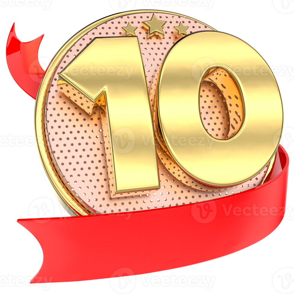 Number 10 Anniversary Gold 3D png