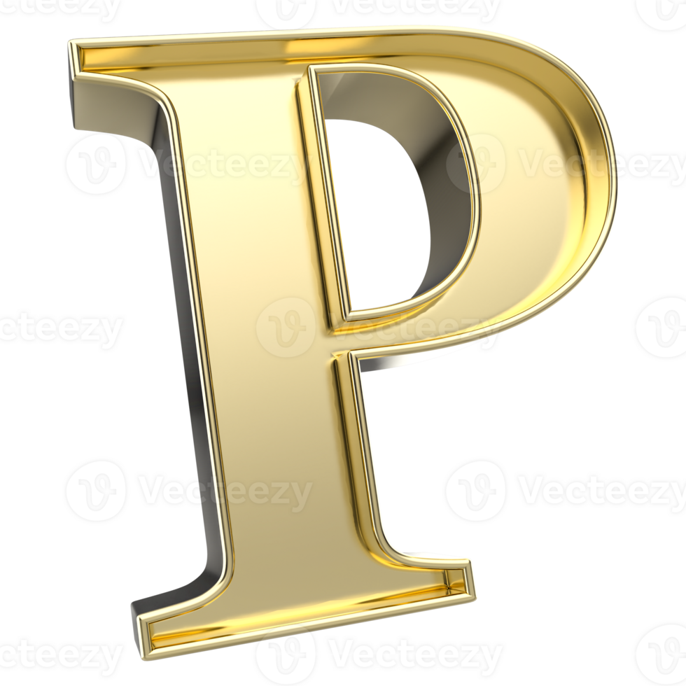P Font Gold 3D Rendering png