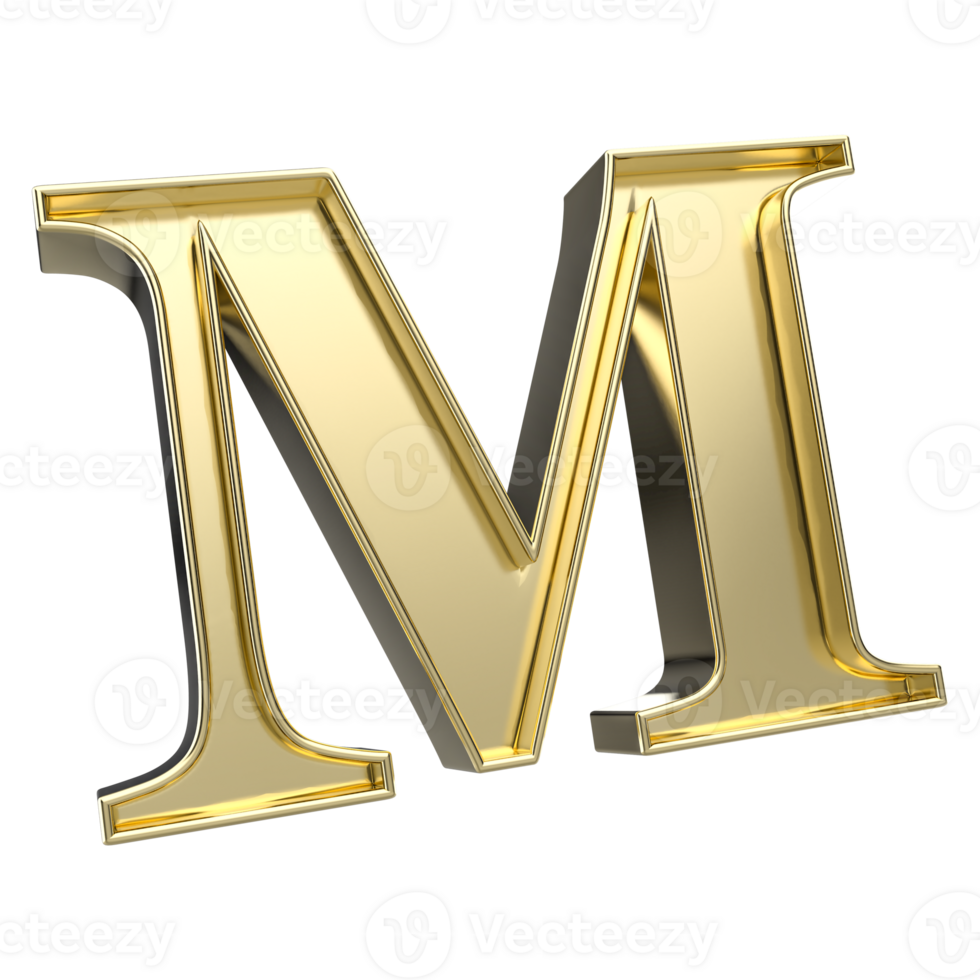 M Font Gold 3D Rendering png
