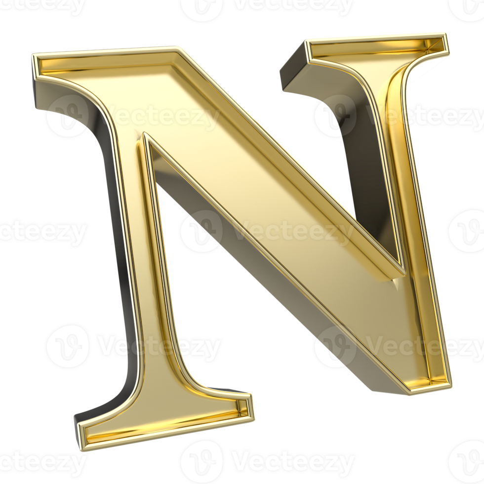 N Font Gold 3D Rendering png