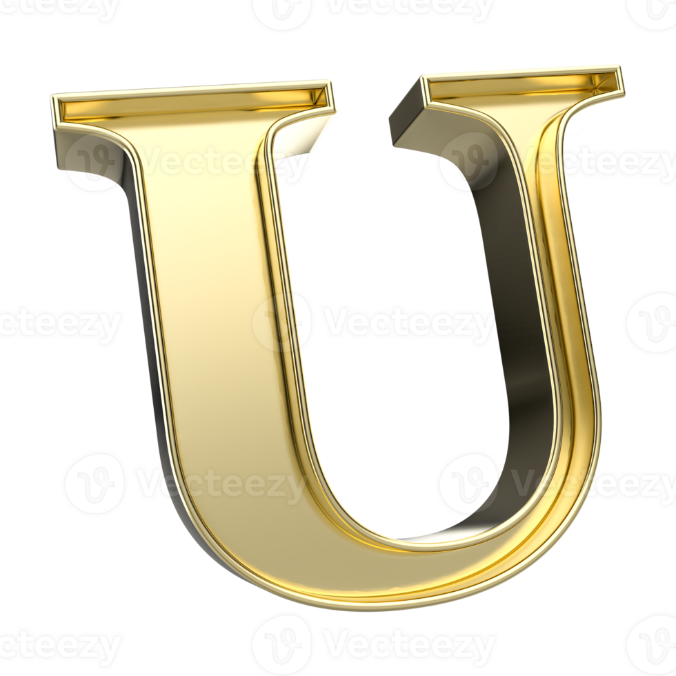 U Font Gold 3D Rendering png