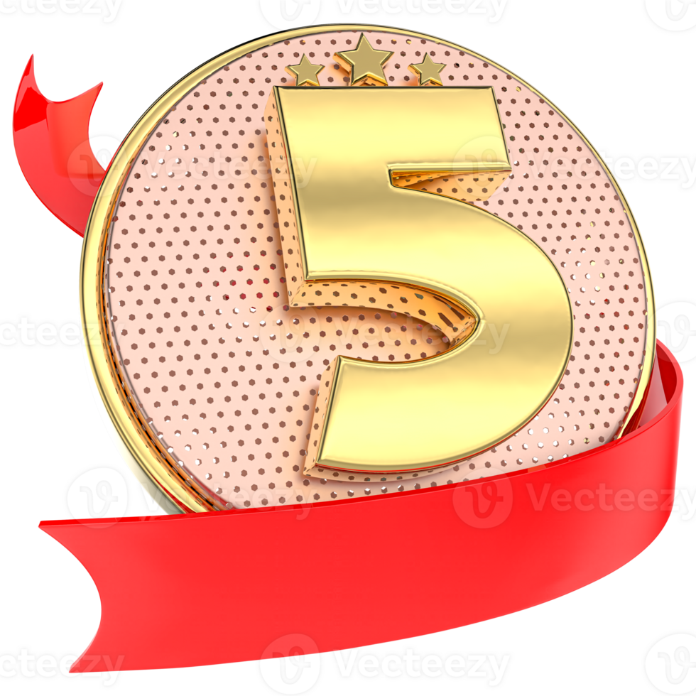 Number 5 Anniversary Gold 3D png