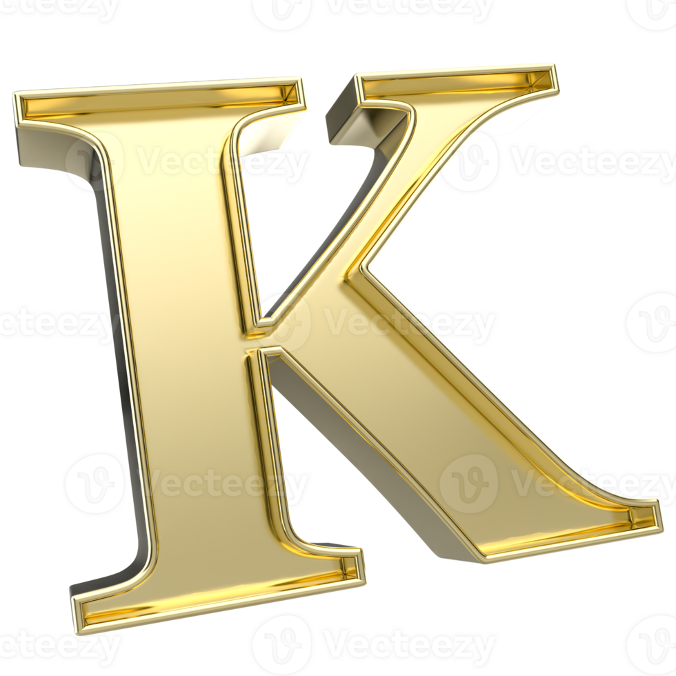 K Font Gold 3D Rendering png