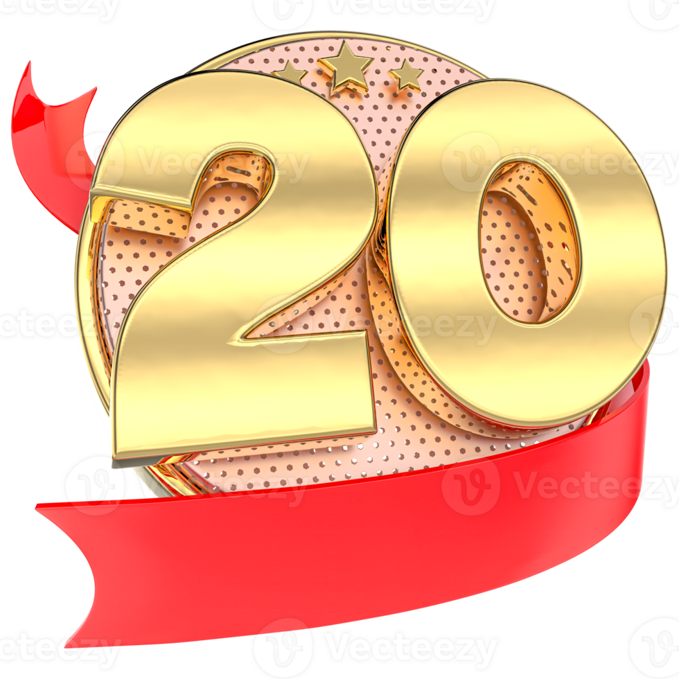 Number 20 Anniversary Gold 3D png