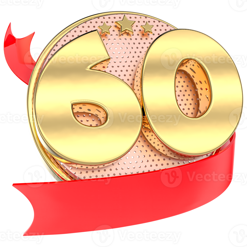 Number 60 Anniversary Gold 3D png