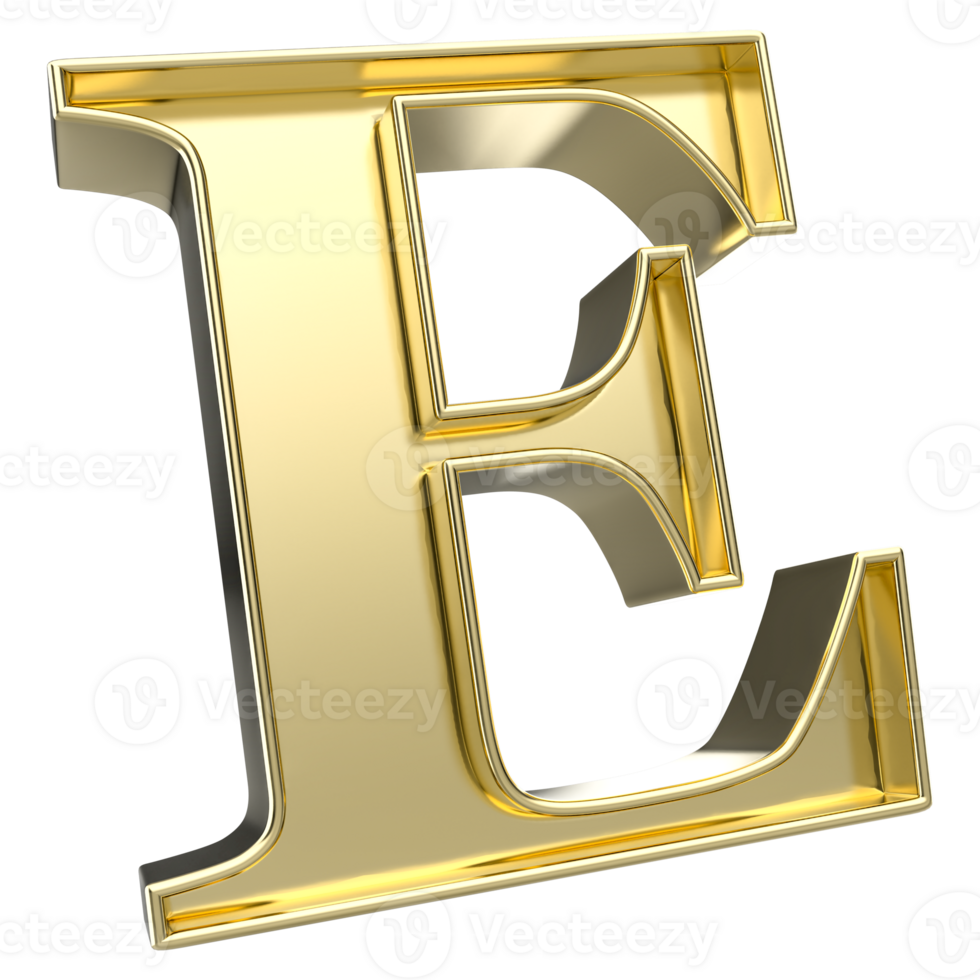 E Font Gold 3D Rendering png
