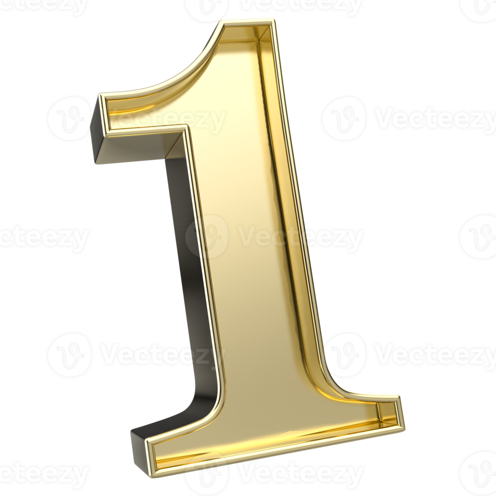 Number 1 Gold 3D Render png