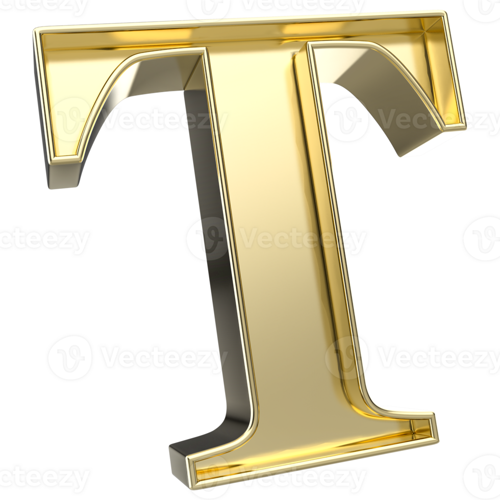 T Font Gold 3D Rendering png