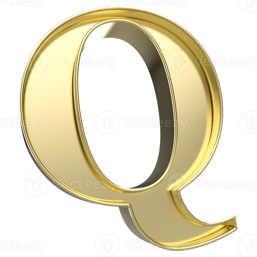 Q Font Gold 3D Rendering png