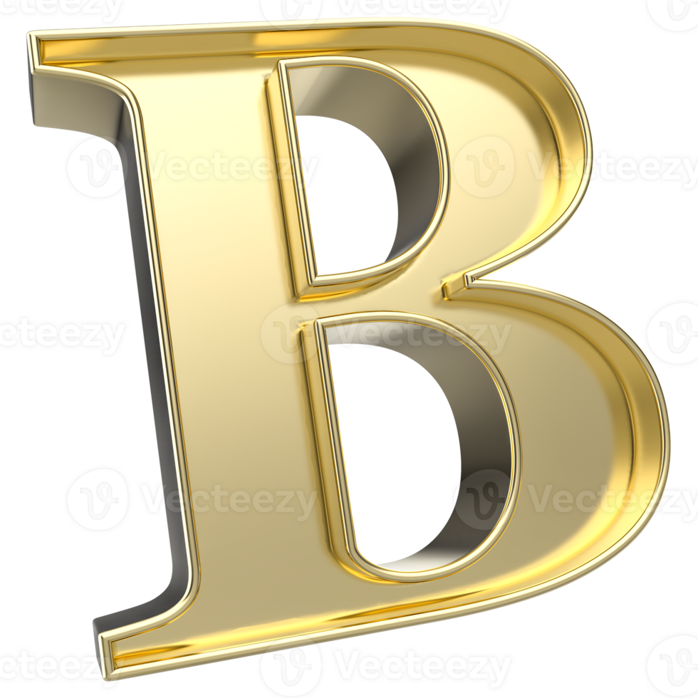 B Font Gold 3D Rendering png