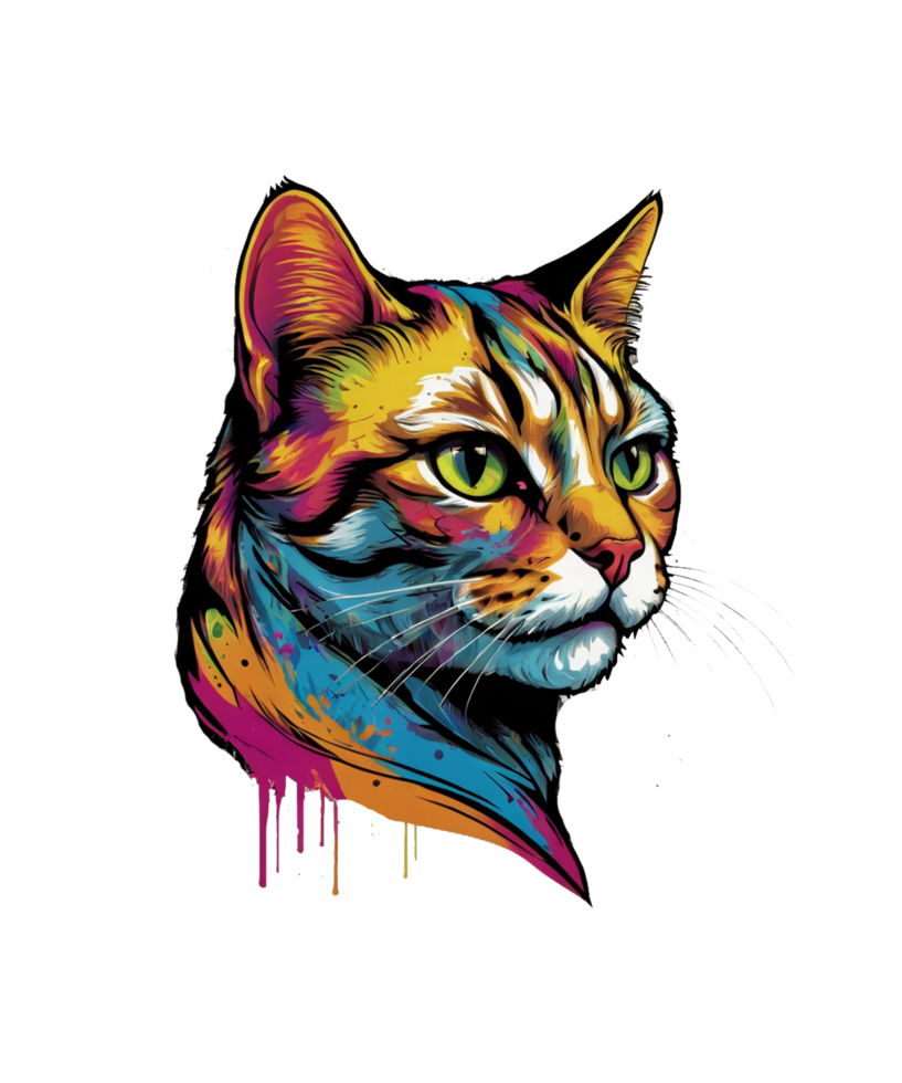 high quality, logo style, powerful colorful cute cat logo facing forward, monochrome background, by ,awesome full color, Free png