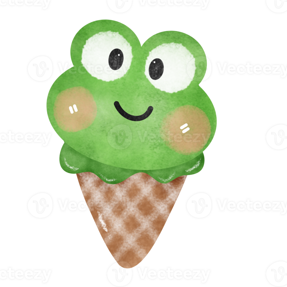 Cute ice cream frog. png