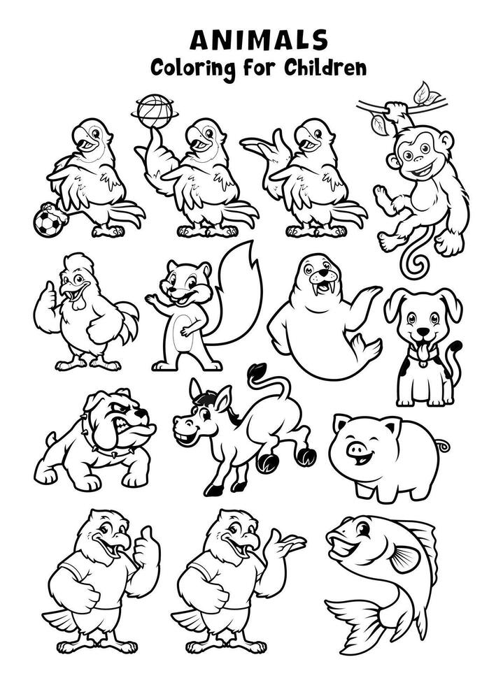 Coloring animal illustrations for children vector