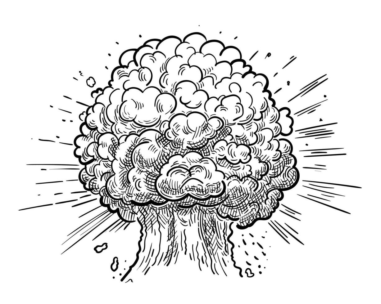 The effect of a nuclear explosion. Smoke explosion, nuclear explosion, bomb explosion and smoke plume isolated on white background vector