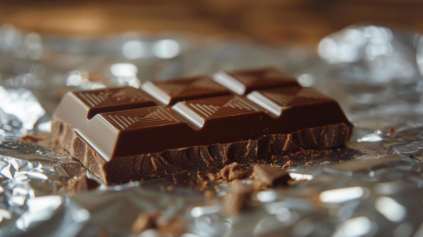 A Piece of Dark Chocolate on Silver Foil Wrapping photo