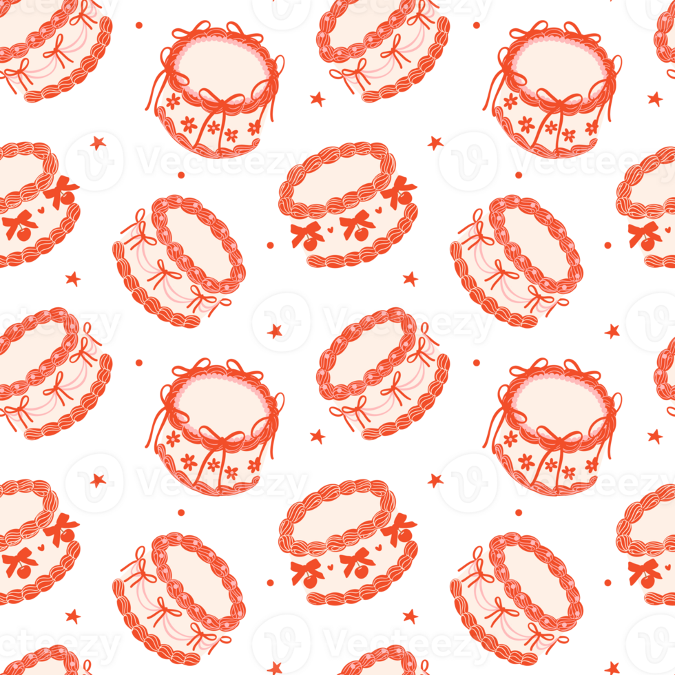 Coquette Retro Cake heart shaped Pattern Seamless png