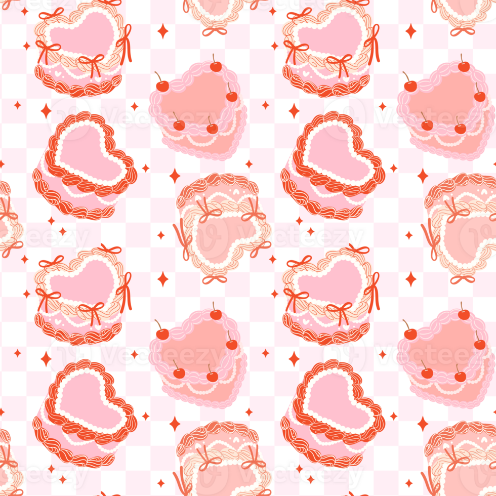 Coquette Retro Cake heart shaped Pattern Seamless png