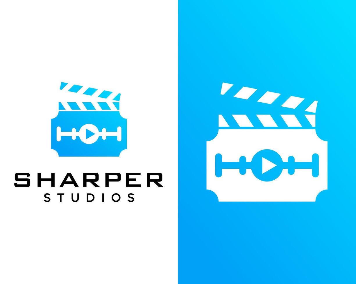 Film industry logo design and sharp razor. vector