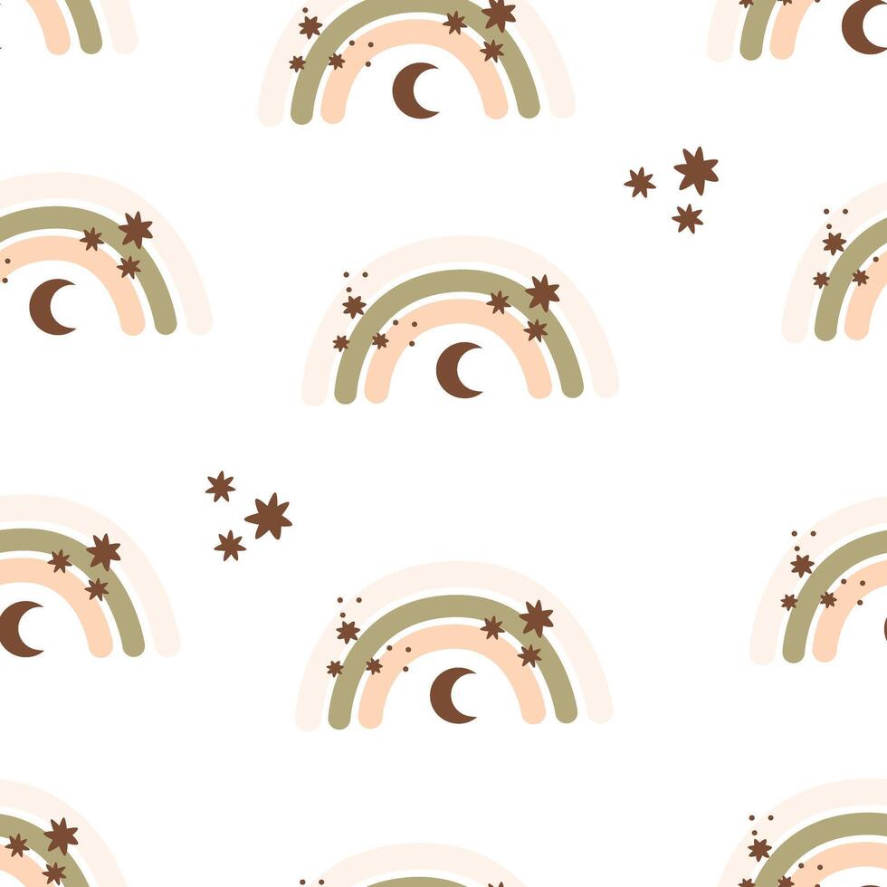seamless pattern with cartoon rainbows, decor elements vector