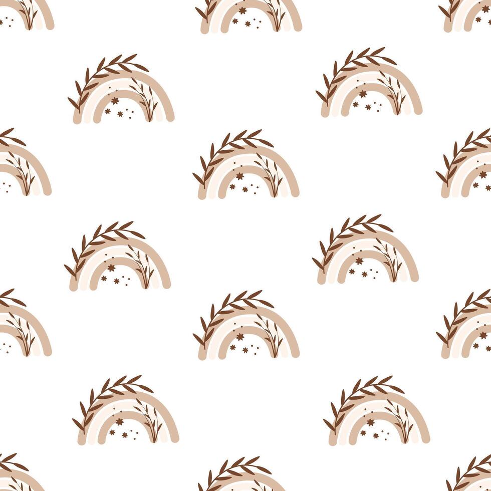 seamless pattern with cartoon rainbows, decor elements vector
