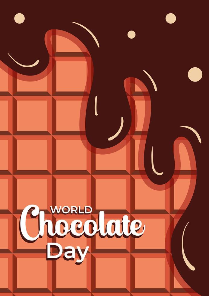 World chocolate day. Poster template design with melted chocolate illustration elements vector