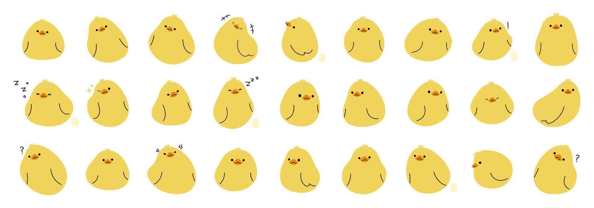 Yellow duck collection 2 on a white background, illustration. vector