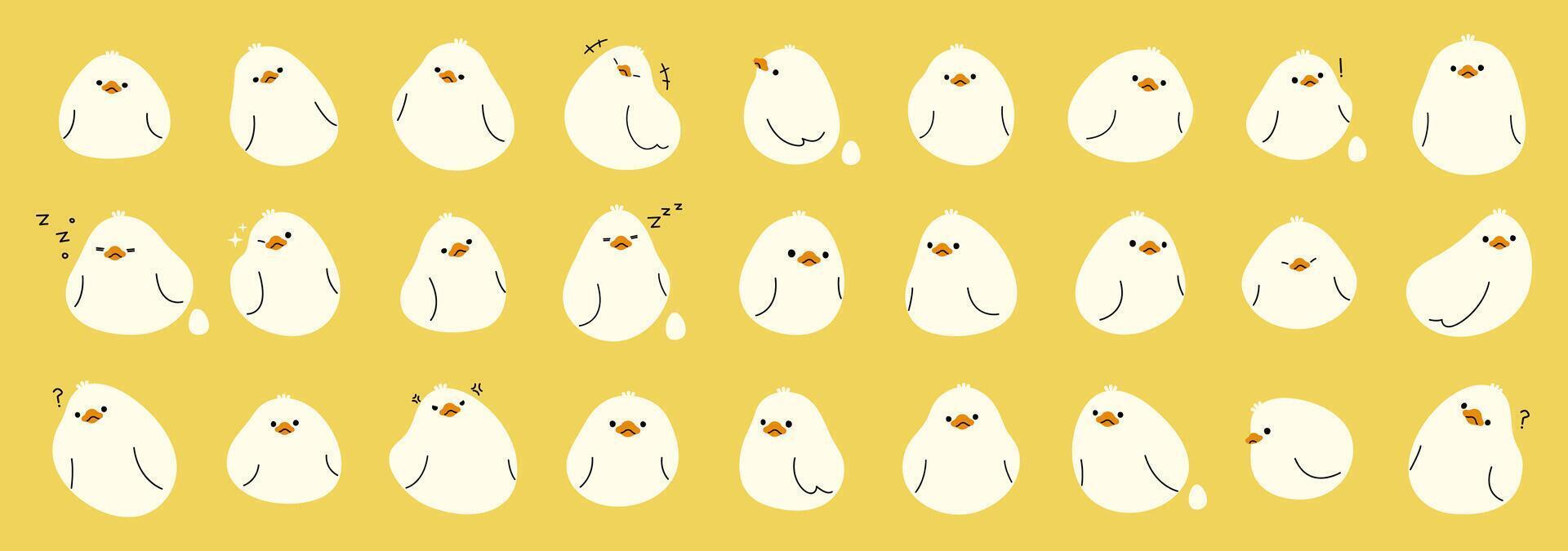 White duck collection 2 on a yellow background, illustration. vector