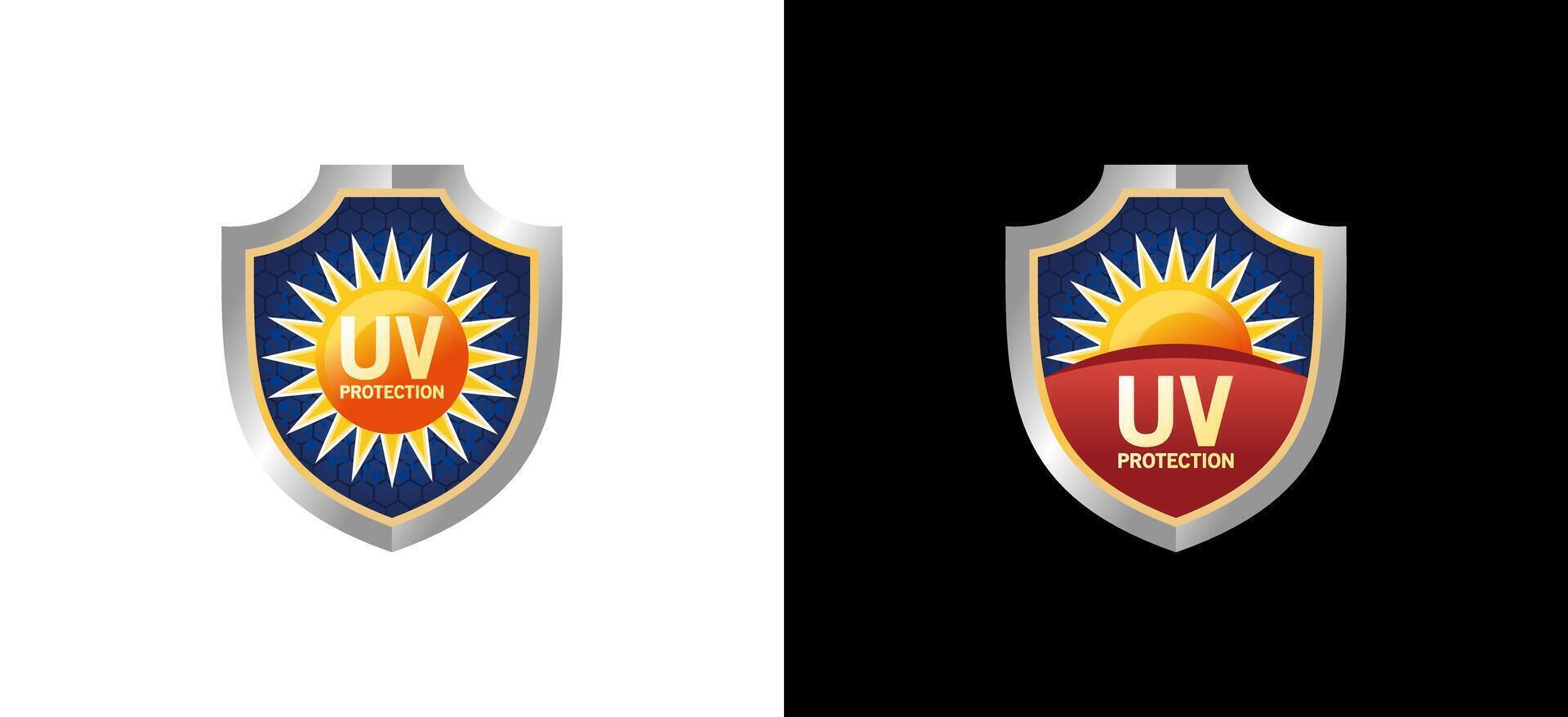 UV protection shield logo design, icon symbol of solar ultraviolet rays vector