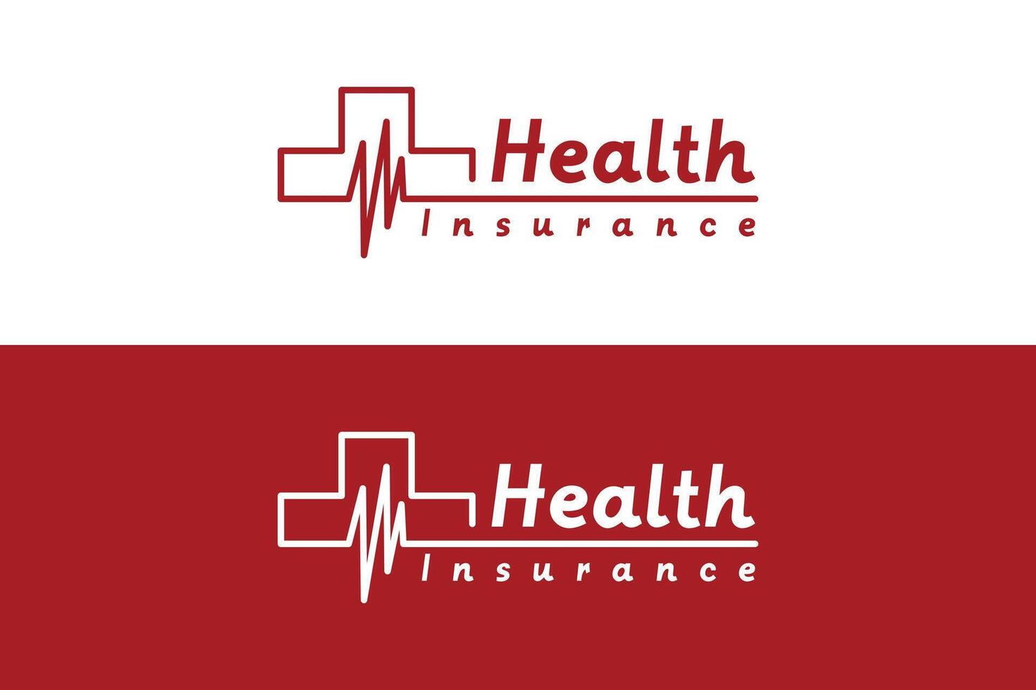 Health insurance logo design with cross symbol and heartbeat icon vector