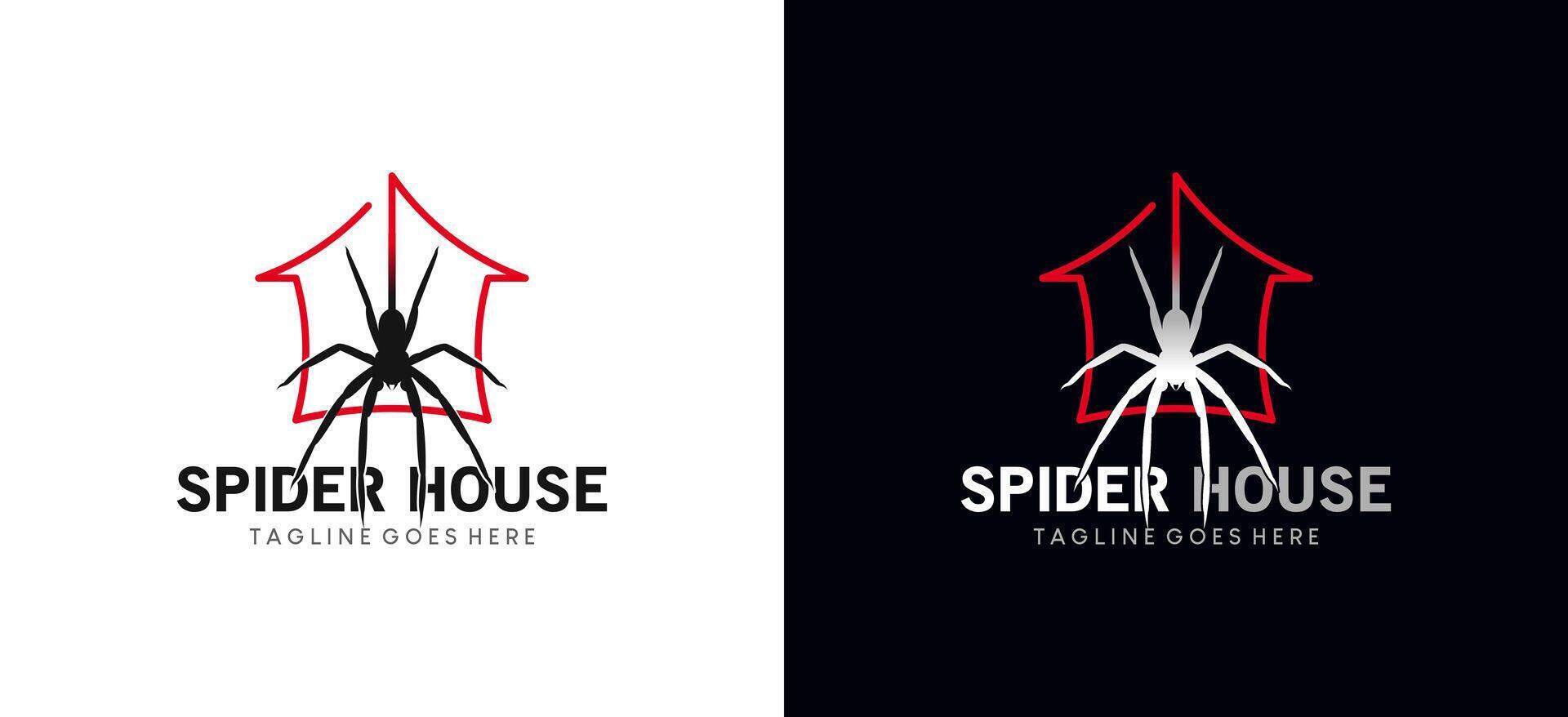 Spider house logo design template, illustration of spider web with house line symbol vector
