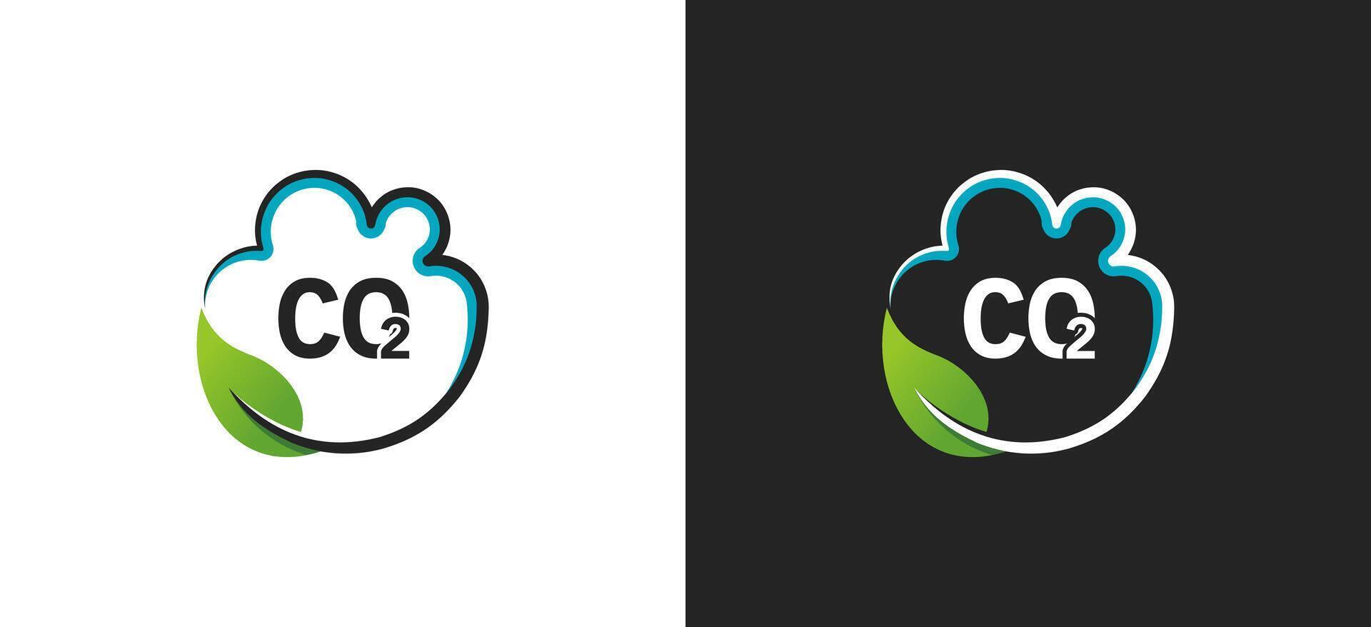 Natural green neutral co2 symbol logo design with cloud and leaf icons vector