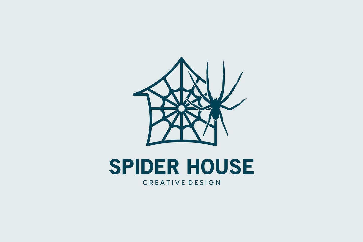 Spider house logo, illustration of spider web with house line symbol vector