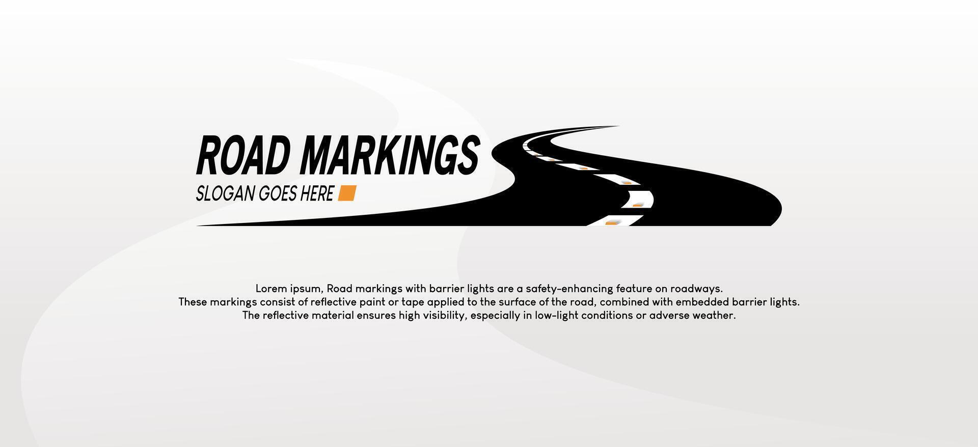 Road marking logo design with yellow reflector light symbol with winding road vector