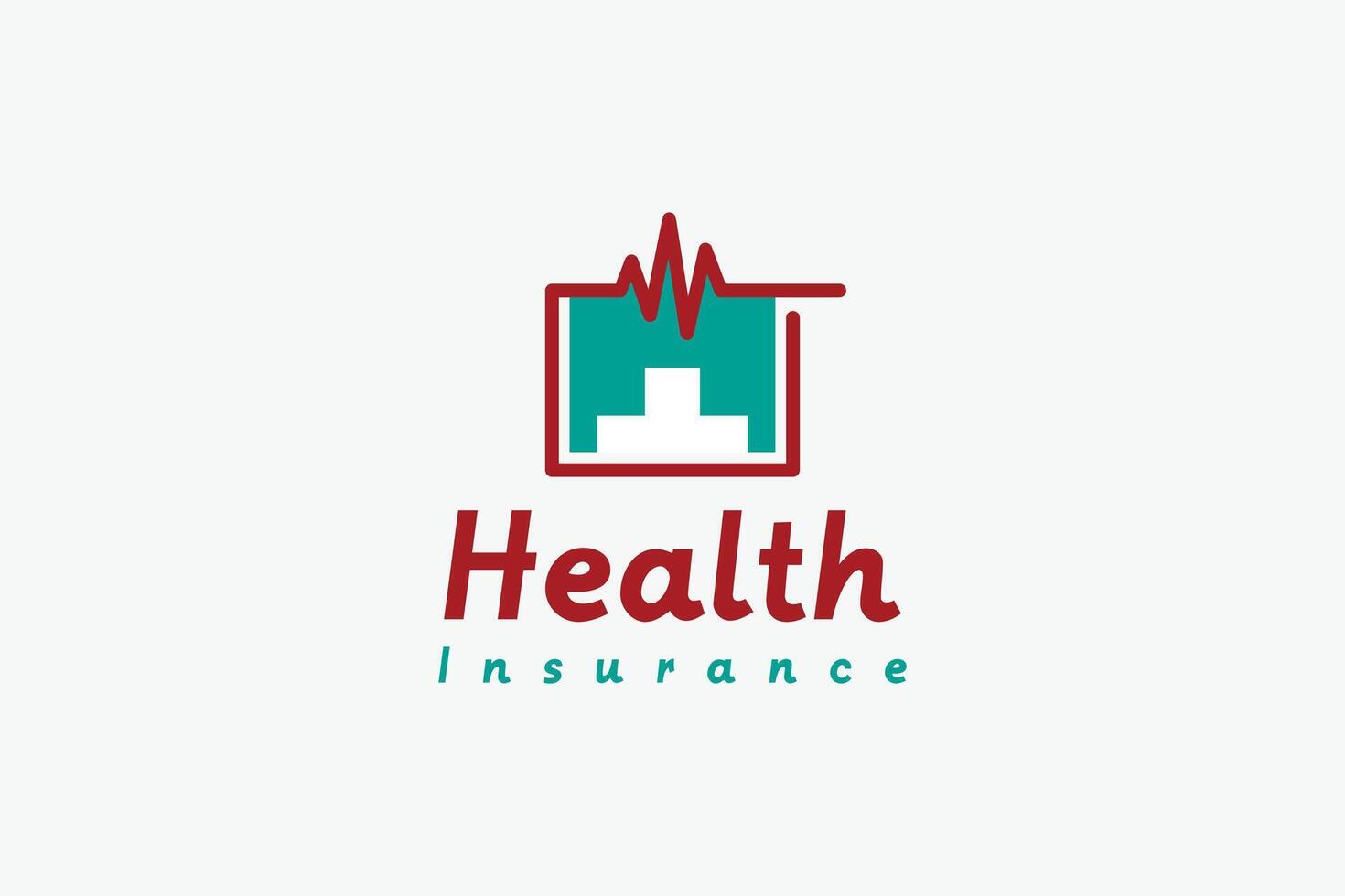 Health insurance logo design with cross symbol and modern heartbeat icon vector