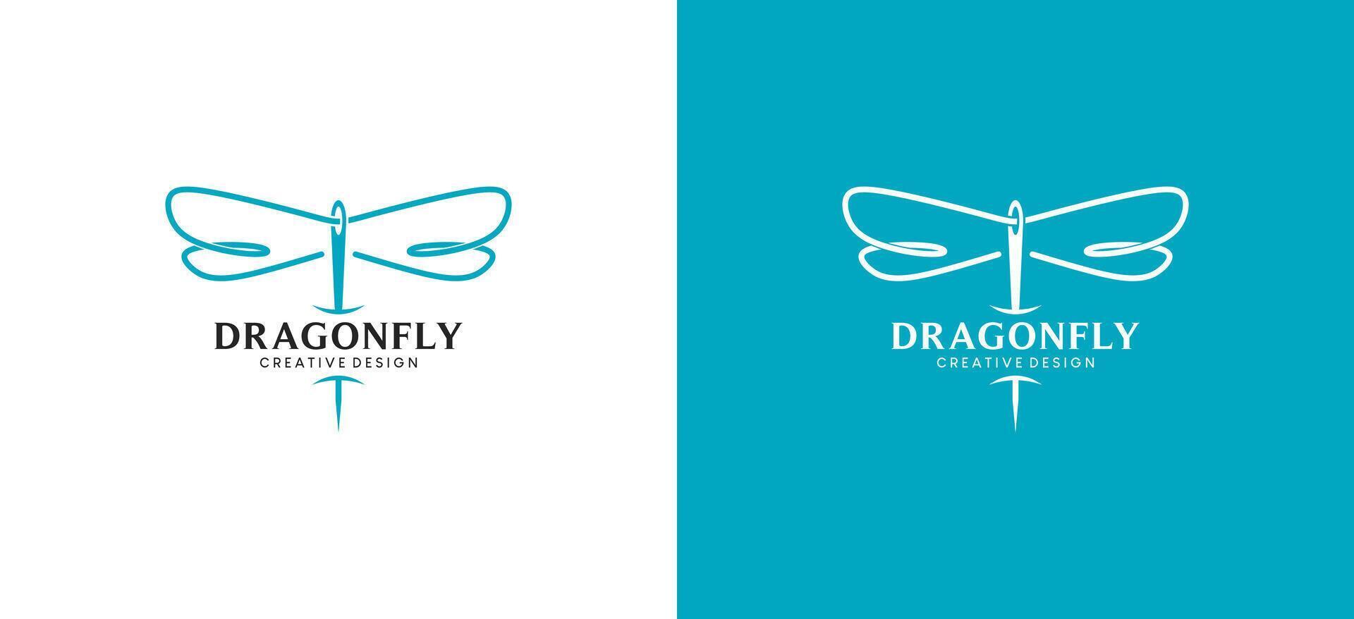 Dragonfly sewing needle logo design template, symbol of sewing needle and thread vector