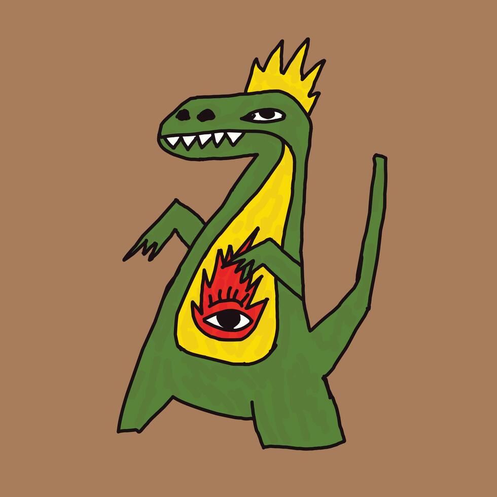 children drawing dinosaur pop punk illustration vector