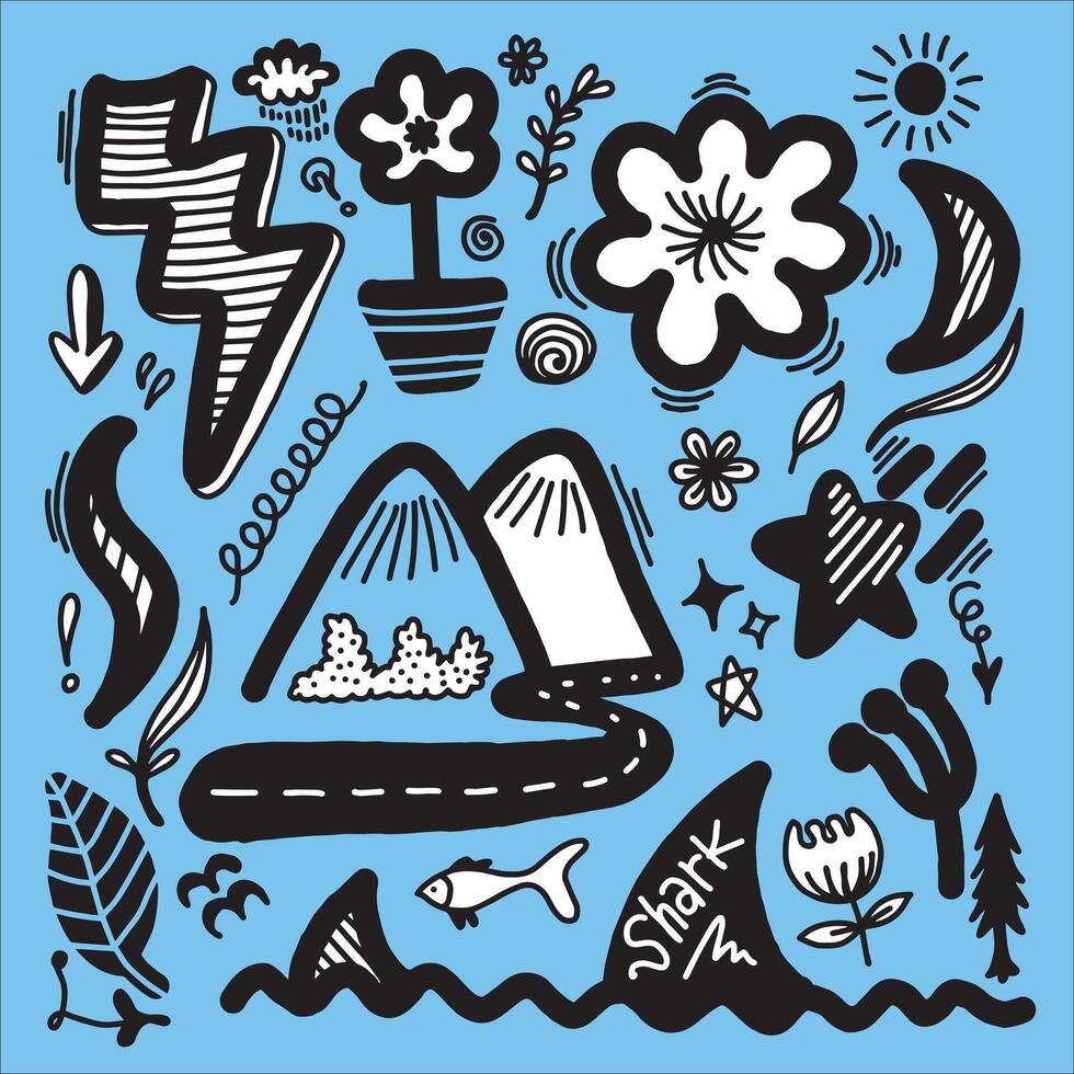 Hand drawn doodle design elements. cloud, Arrow, heart, leaves, star and other, vector