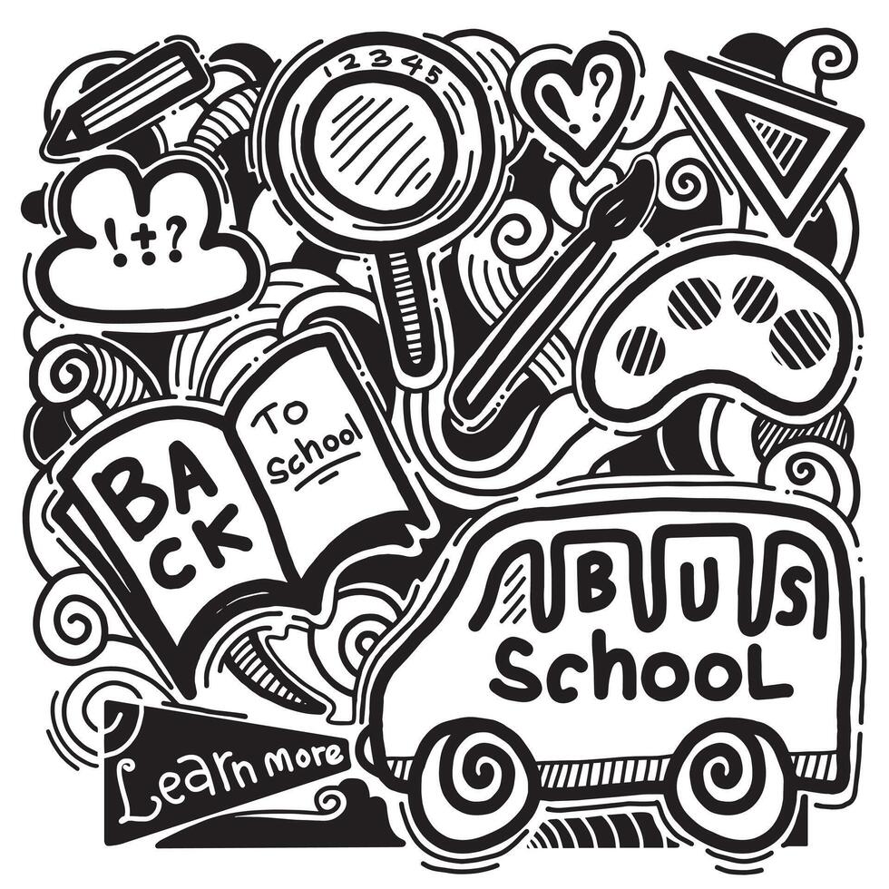 Back to school Sketch of books and School Supplies Doodles with Lettering, Education concept. Create posters, covers. vector