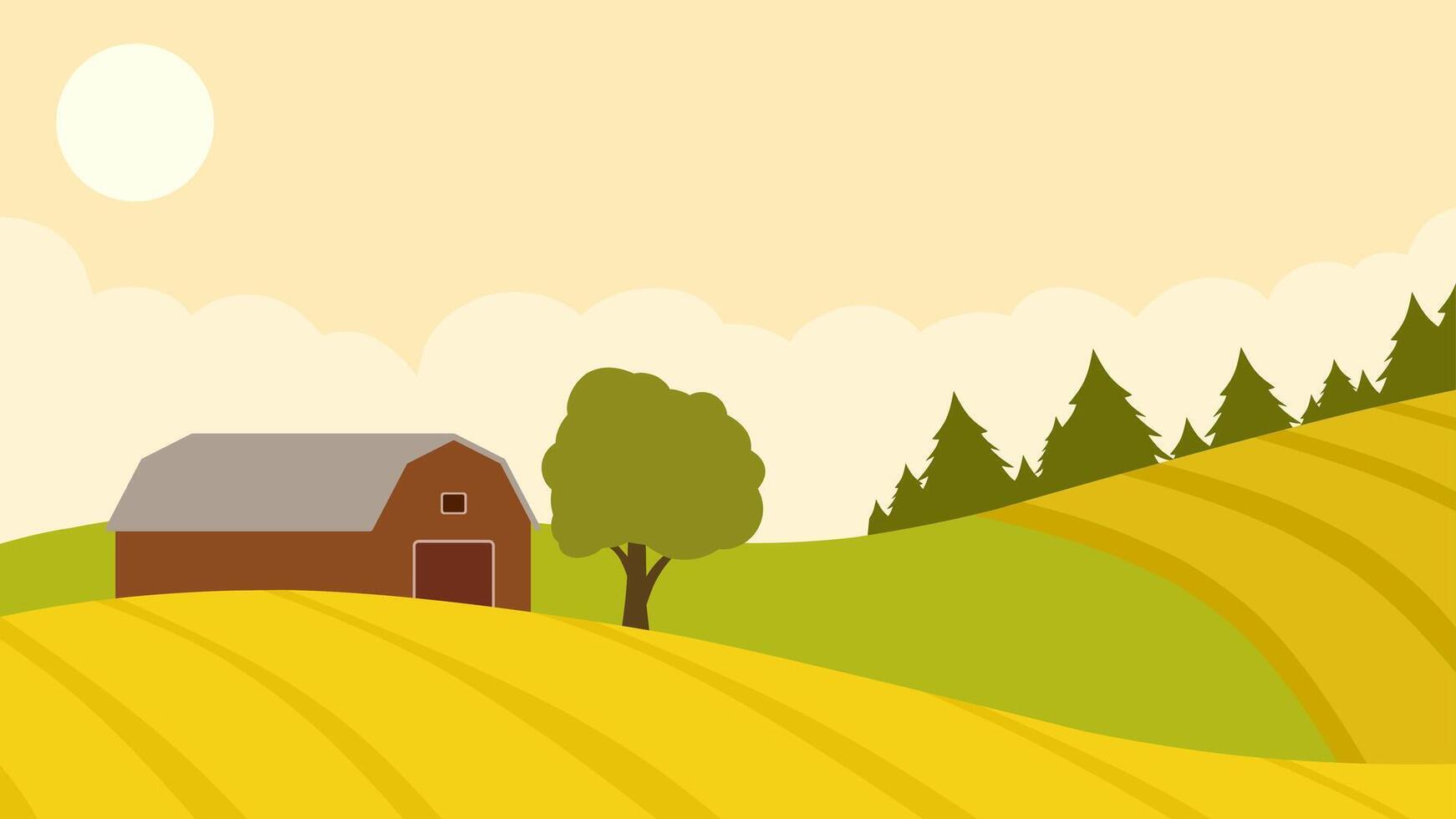Landscape illustration of wheat field farm in the countryside vector