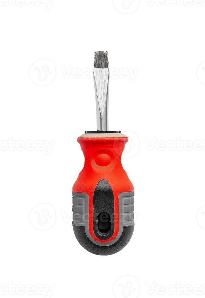 Tool screwdriver and metal equipment isolated on white background, work repair object. Plastic photo
