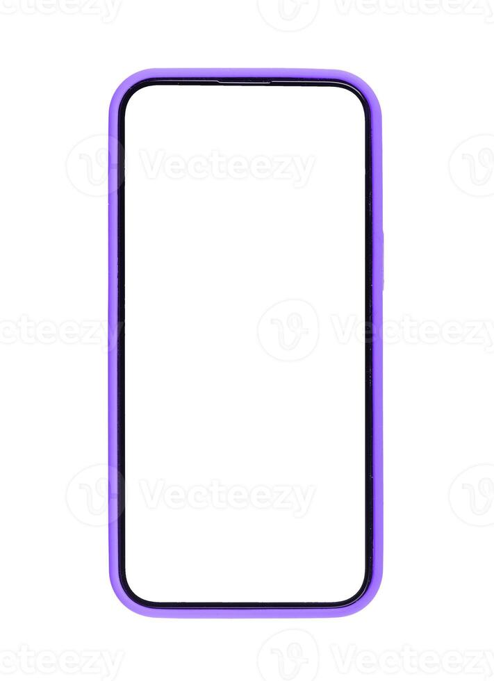 Phone mockup with white screen, case design. Modern smartphone, empty clear frame, digital photo