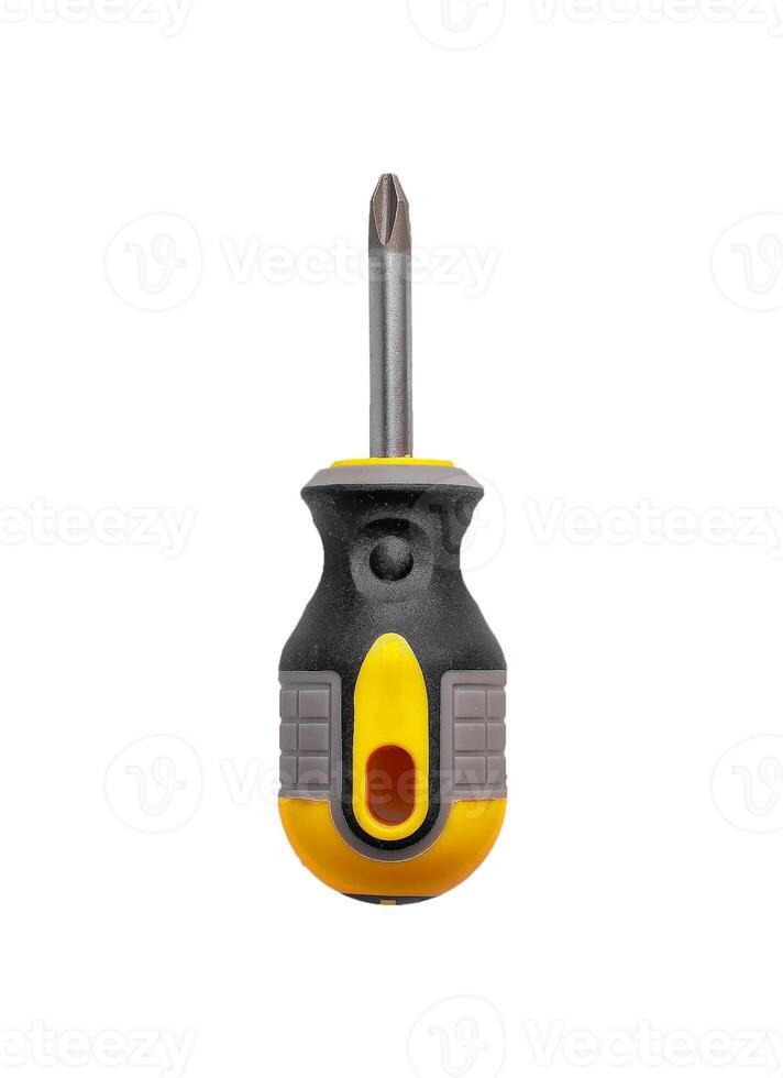 Screwdriver isolated on white background. Equipment tool and metallic steel object for work and photo