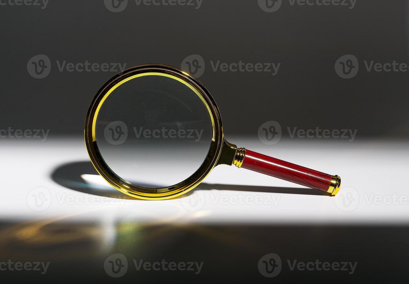 Intense business analysis, document search with magnifying glass. Market survey, financial audit, photo