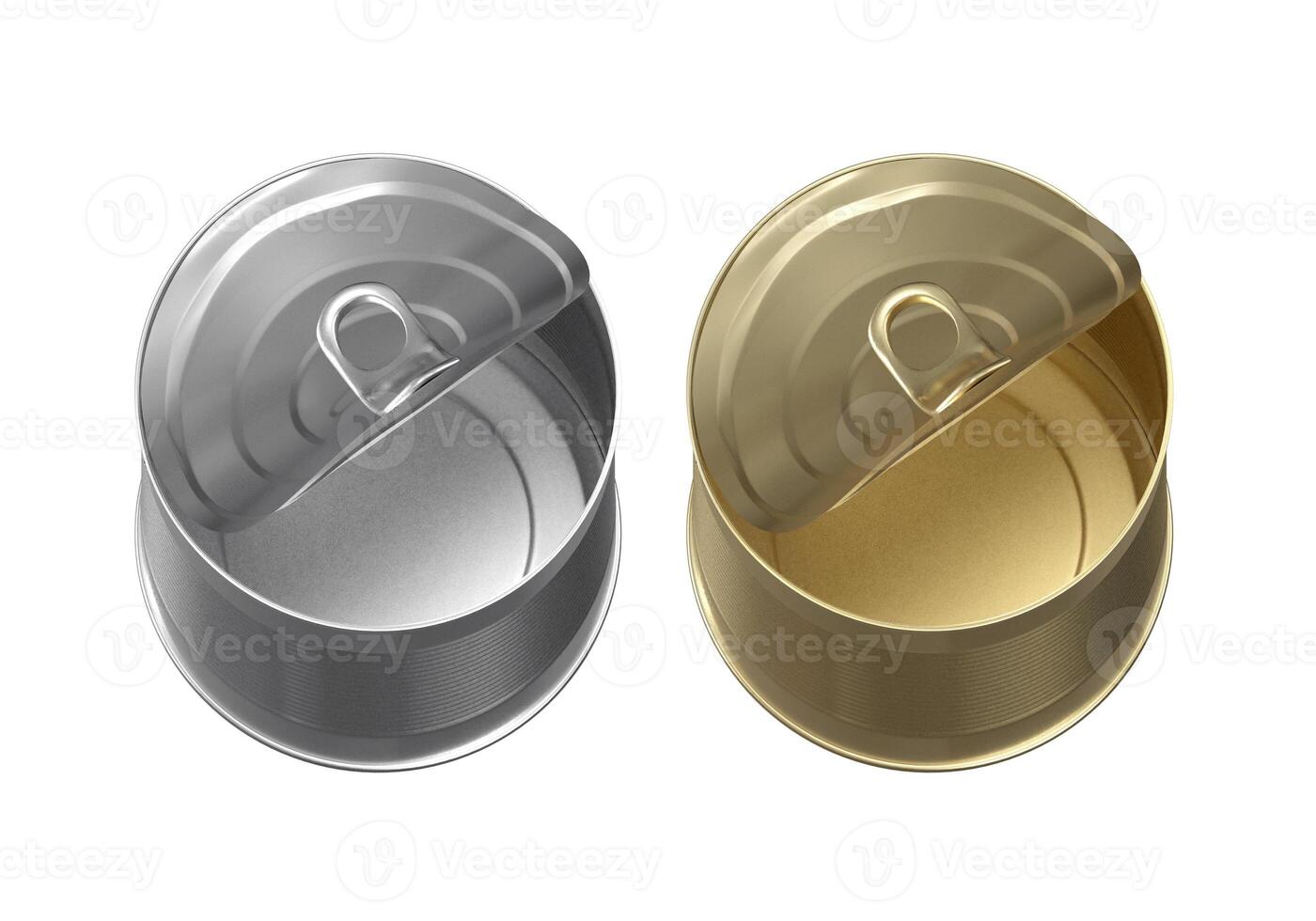 Open tin can on white background photo