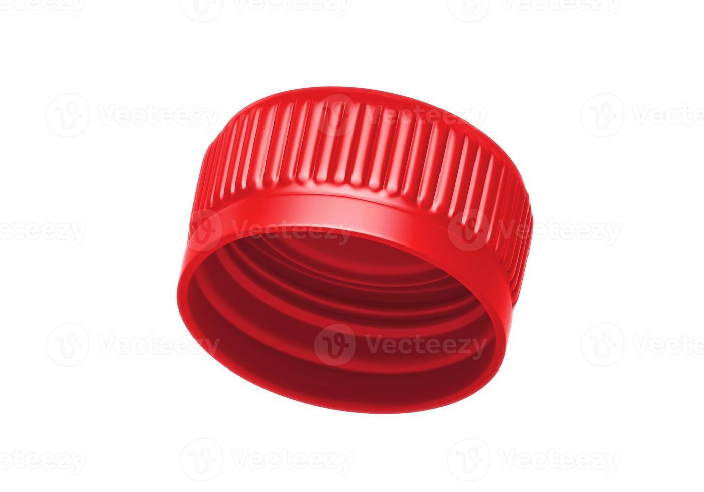 Red plastic bottle caps isolated on white background photo
