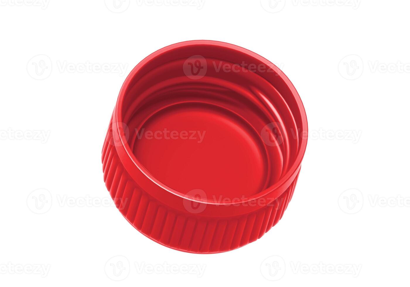 Red plastic bottle caps isolated on white background photo