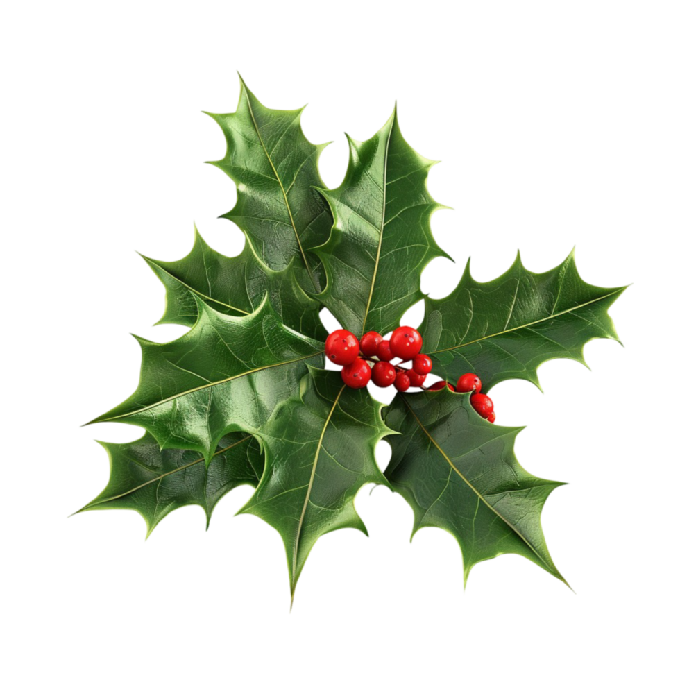 holly leaf with red berries on a transparent background png