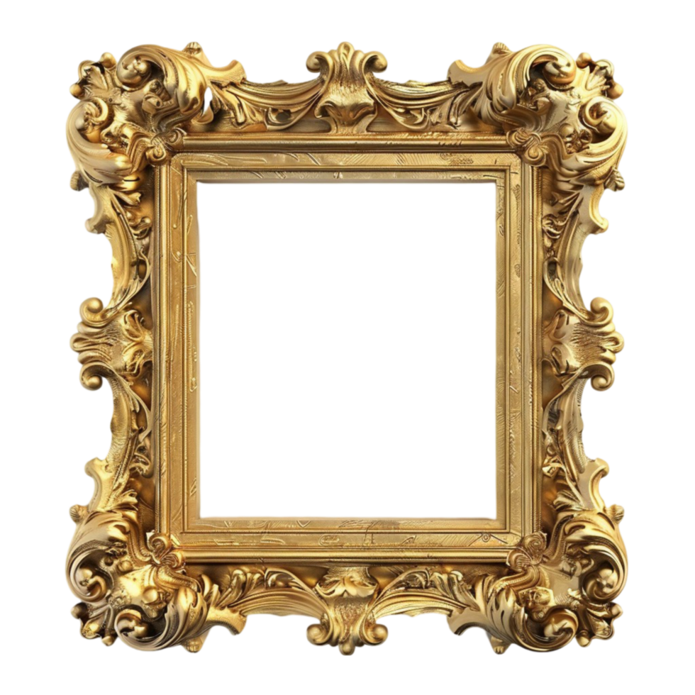 gold frame with ornate design on transparent background png