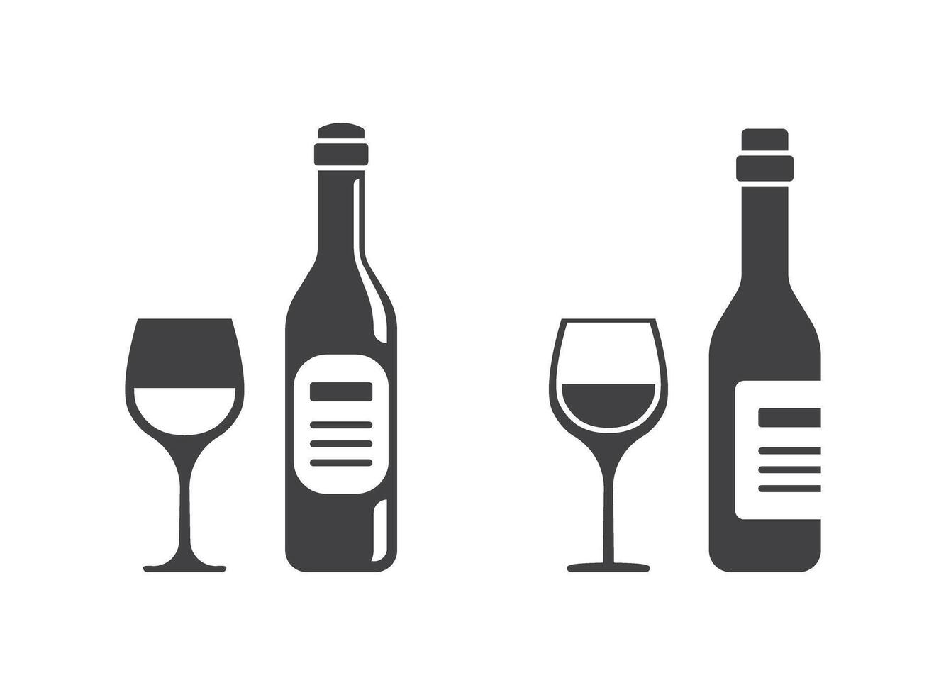 Wine bottle with glass icon in flat style. Alcohol drink illustration on isolated background. Champagne beverage sign business concept. vector